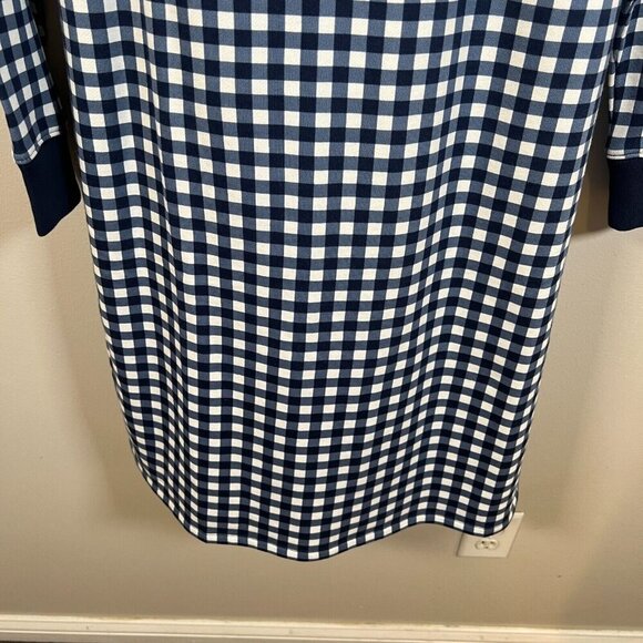 Talbots Terry Shift Dress Size Large Blue Gingham Preppy Comfy Knee Length - Picture 7 of 9